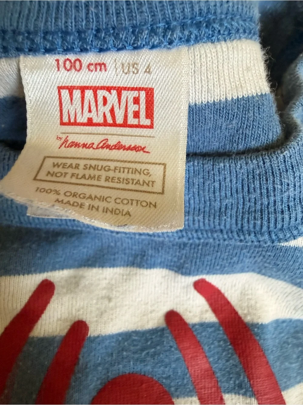 Hanna Andersson Marvel Blue Red White Striped Spider Pajama Set 4